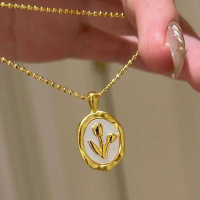 New In Fashion Glossy Tulip Flower Necklace for Women Light Luxury Fritillariae Small Flower Collar Chain  Gifts