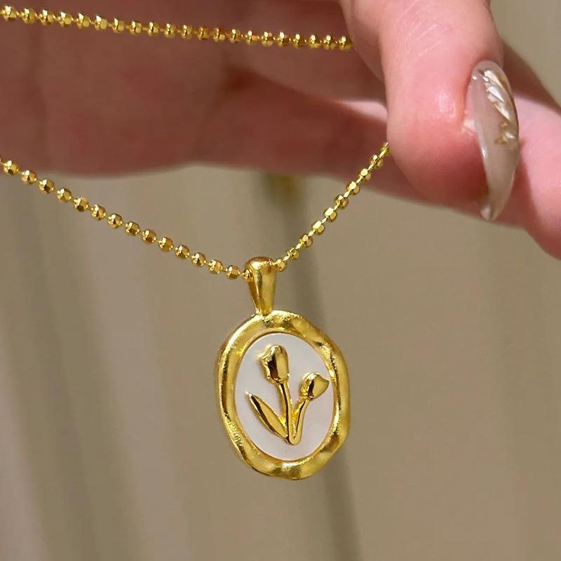 New in fashion glossy tulip flower necklace for women light luxury fritillariae small flower collar chain  gifts