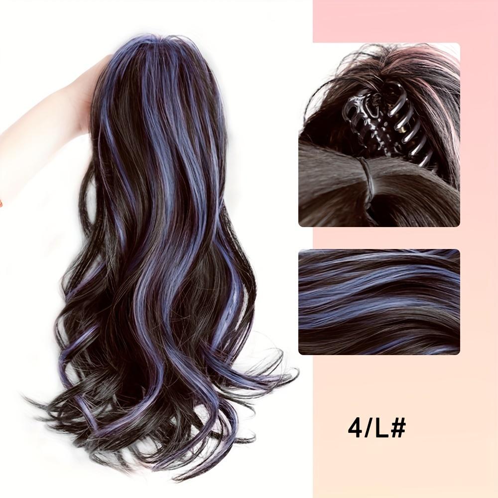 Elegant Highlights Color Synthetic Fiber Ponytail Claw Clip In Hair Extensions For Women 14 Inch Wavy Fountain Ponytail