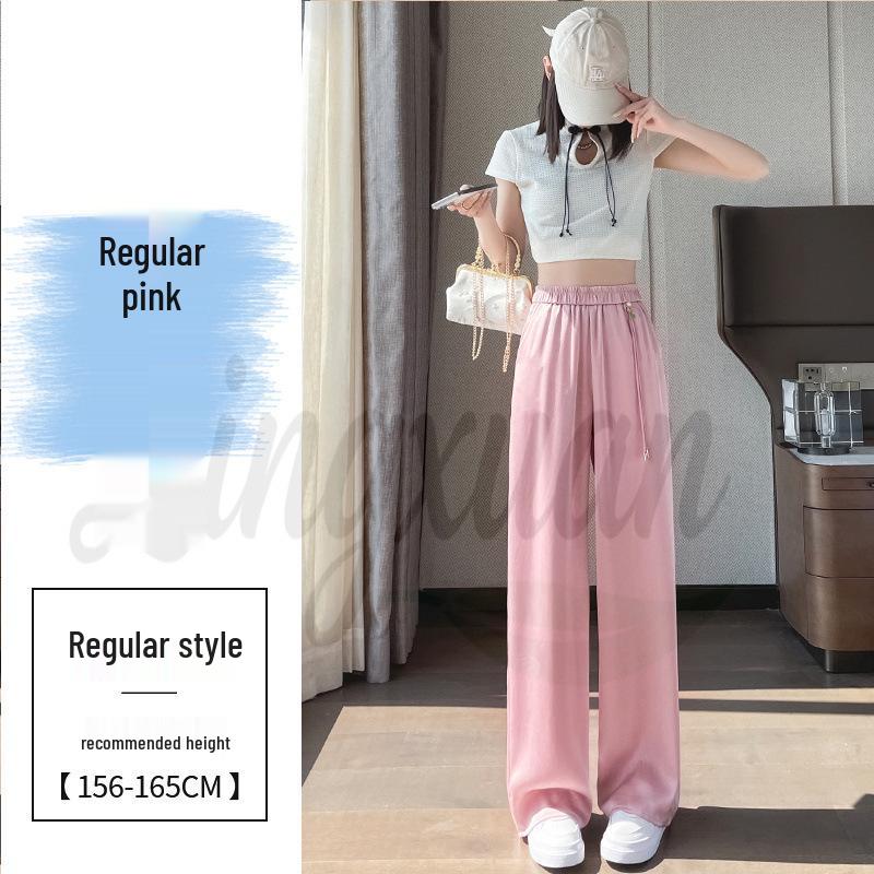 

2026 New Summer Ice Silk High Waist Wide Leg Satin Pants - Women s Chinese Style Casual Wear XL