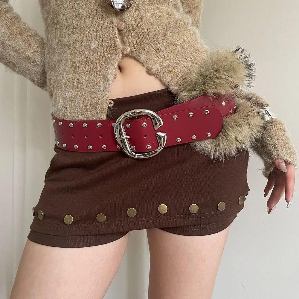 Ceinture Cuir Style Punk Rivets Y2K Ceinture de Taille Mode Large pour Femmes Streetwear