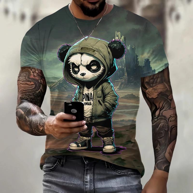 Funny 3D Panda Print T Shirt for Men Street Trend Harajuku Pullover Casual O-Neck Short Sleeve