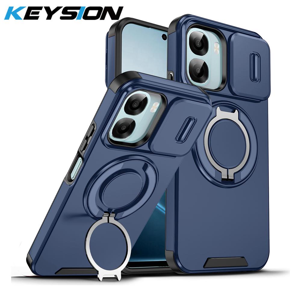 KEYSION 360° Rotating Ring Stand Phone Case for OPPO A6x 5G A6 A6t Pro A6s 5G Slide Camera Protection Magnetic Shockproof Cover