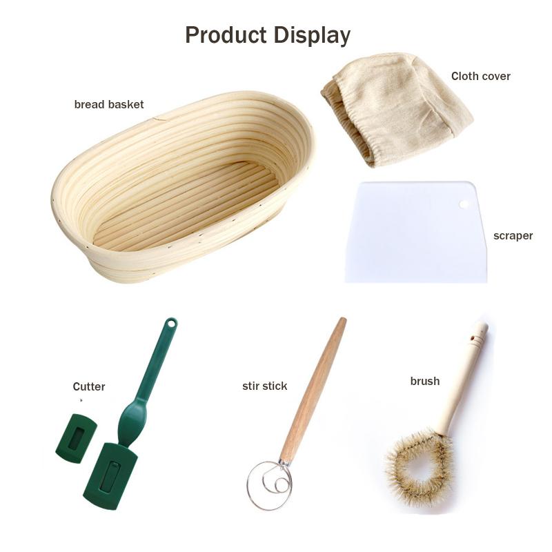 Sada 6 košíčků na kynutí chleba, košík na chléb 9,8"/11,8"/13,8", krájecí nástroj, míchací tyčinka,