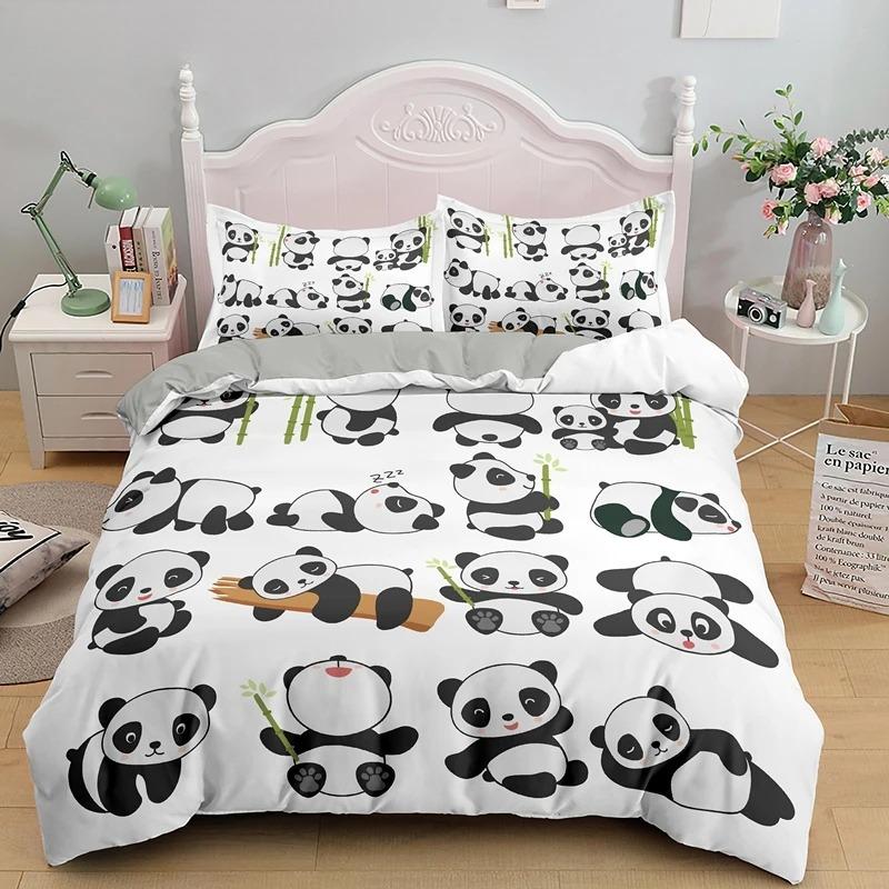 Panda Printed 2/3pcs Bedding Set Bamboo Duvet Cover for Adult Child Bedclothes and Pillowcases Comforter Covers Bed Sets King
