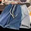Pantalones Cortos de Verano para Hombre de Jeans Vintage Pierna Ancha Largo hasta la Rodilla Pantalones Cortos de Mezclilla de Moda Lavados Nuevos