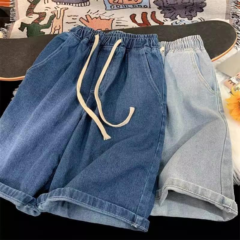 Pantalones Cortos de Verano para Hombre de Jeans Vintage Pierna Ancha Largo hasta la Rodilla Pantalones Cortos de Mezclilla de Moda Lavados Nuevos