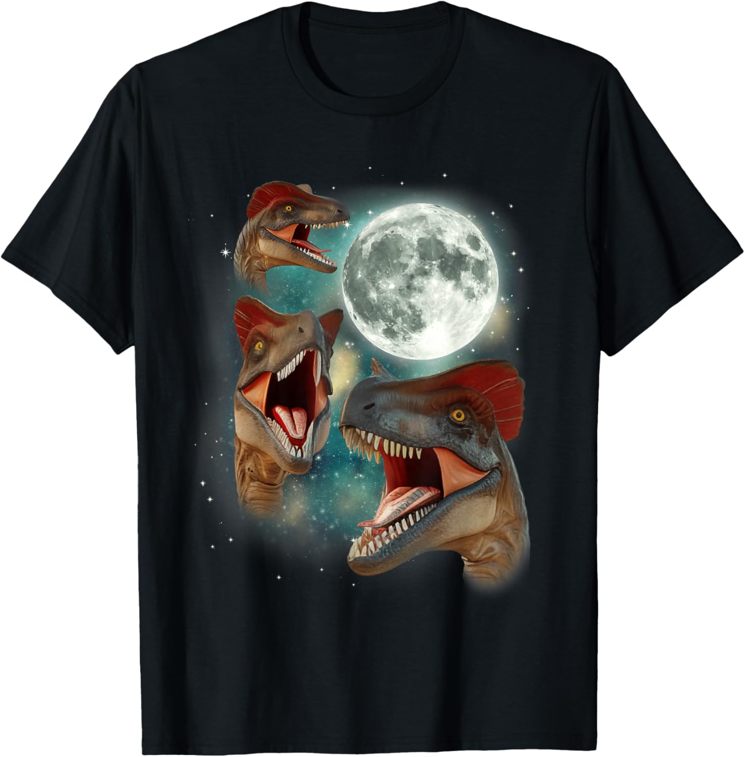 

Dilophosaurus Moon Howling Three Dinosaurs Graphic T-Shirt Casual Cotton Short Sleeve Tee 4XL