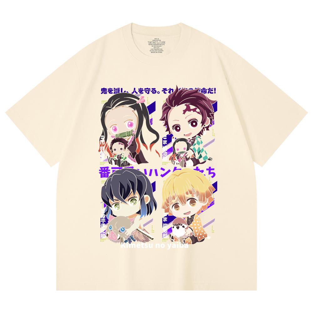 230 Gsm 100% Cotton Demon Slayer V80 Hashiras Chibi Print Unisex Heavy Cotton T Shirt