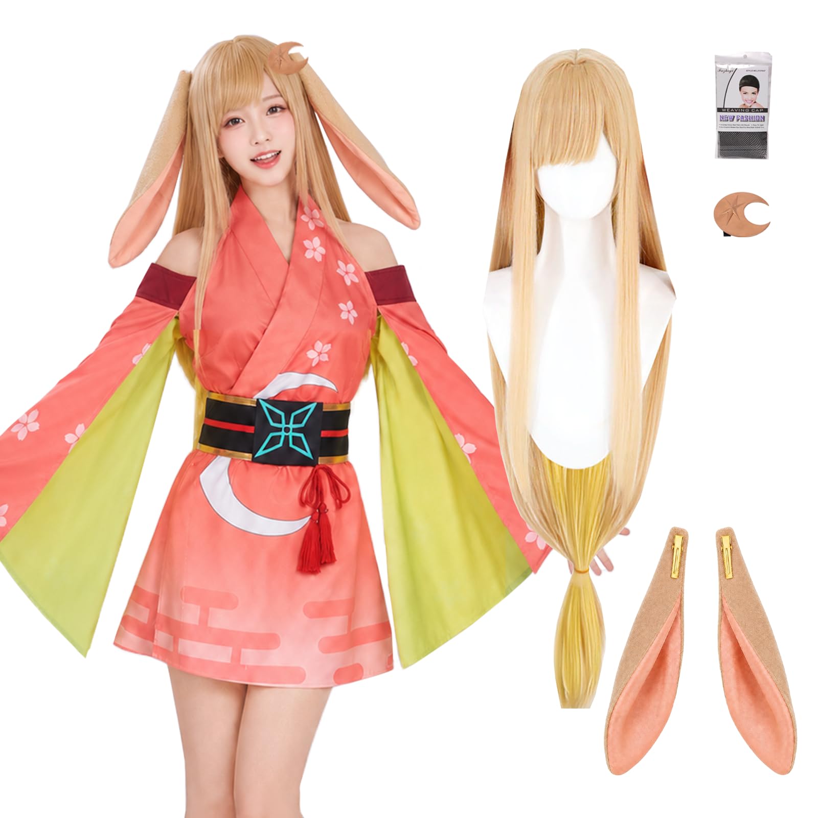 [milky time] Super Kaguya-hime! Kaguya Cosplay Anime Tsukuyomi Liver Kimono with Wig (L)