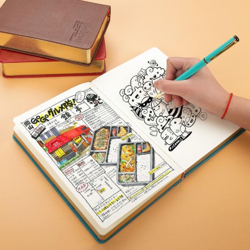 Bloc de schițe din piele europeană: Jurnal în stil retro cu pagini groase și design ștanțat