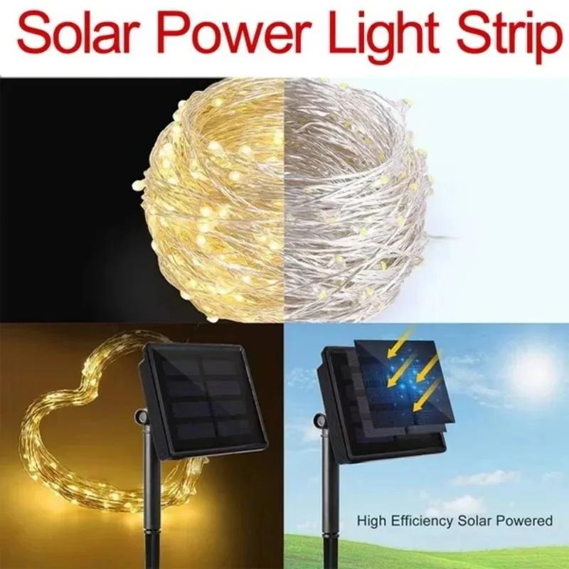 Solar LED Copper Wire String Lights 8 Modes Outdoor Waterproof Fairy Lights Garden Yard Christmas Holiday Party Decor Lighting