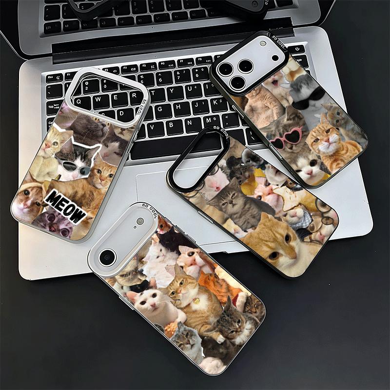 Crying Cats Combine Memes Soft Phone Case for iPhone 15 16 17 Pro Max 17Air 16E 14 Plus 13 12 Mini Shockproof Cover Back Shell