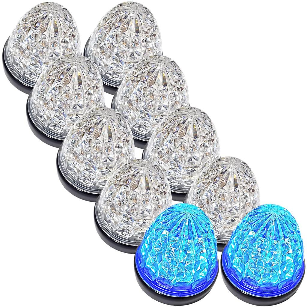 Customize 24V Truck LED Side Marker Lights with Crystal 16 Universal Waterproof Ceiling Various Colors with Clear Cut, LEDs, Mount, (Blue Lens,