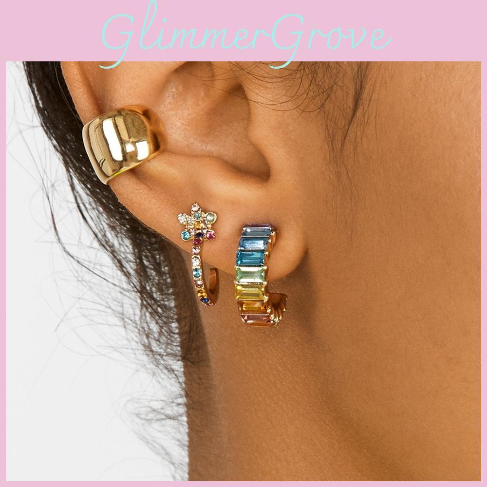 Glass Gem Vibrant Stud Earrings With Modern Geometric Shapes For Daily Wear