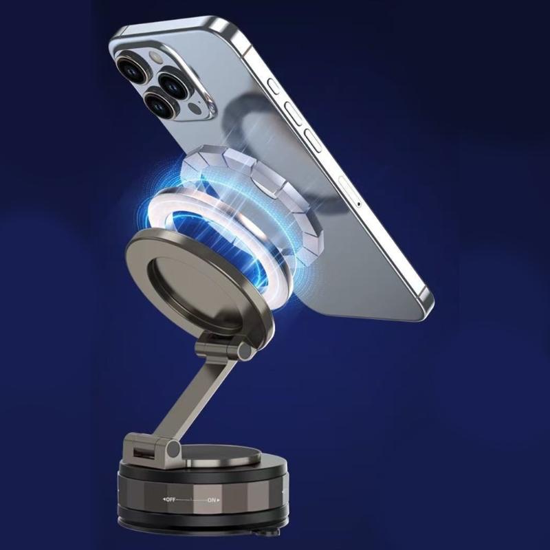 Strong Magnetic Car Phone Holder Adjustable Stand with Vacuum Suction Base for Multiple Surfaces Dashboard Installation