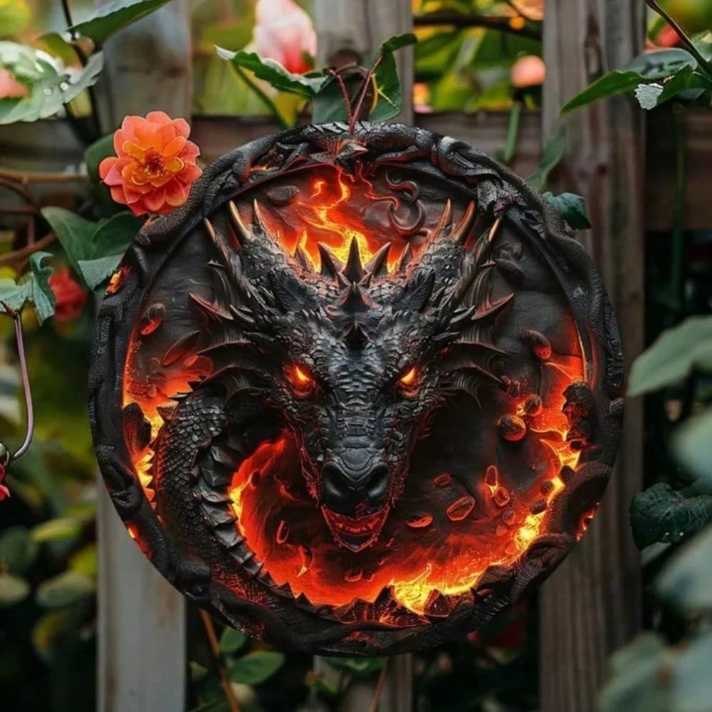 3D Metal Tin Sign Wall Art - Vintage Gothic Dragon Decor - Halloween Home Gift Weather Resistant 20x20 разноцветный