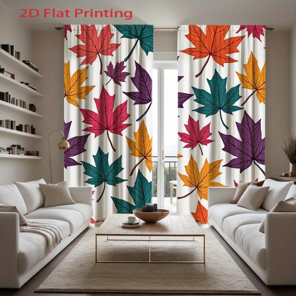 2D Flat   2pcs Autumn Leaf Pattern Colorful Curtains for Bedroom Living Room Rod Pocket Flannel Fabric Home Decor Style Living Ro