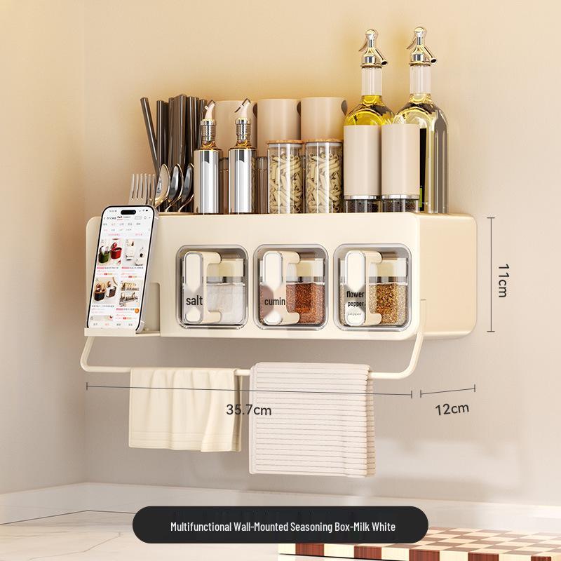 Wall-Mounted Moisture-Proof Kitchen Seasoning Storage Box and Rack