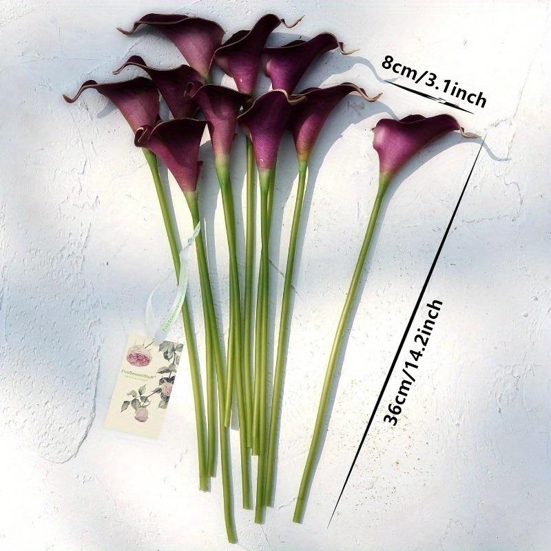 10pcs Realistic Touch Latex Artificial Calla Lilies | DIY Wedding Bouquet, Party Home Decoration (Black Purple)