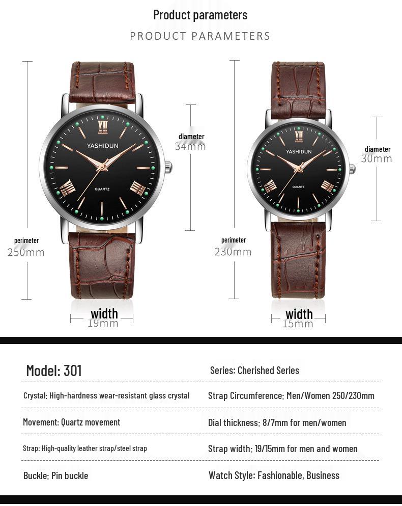 Luminous Quartz Watches: Stylish Men's, Women's & Couple's Waterproof Designs with Steel or Leather Bands