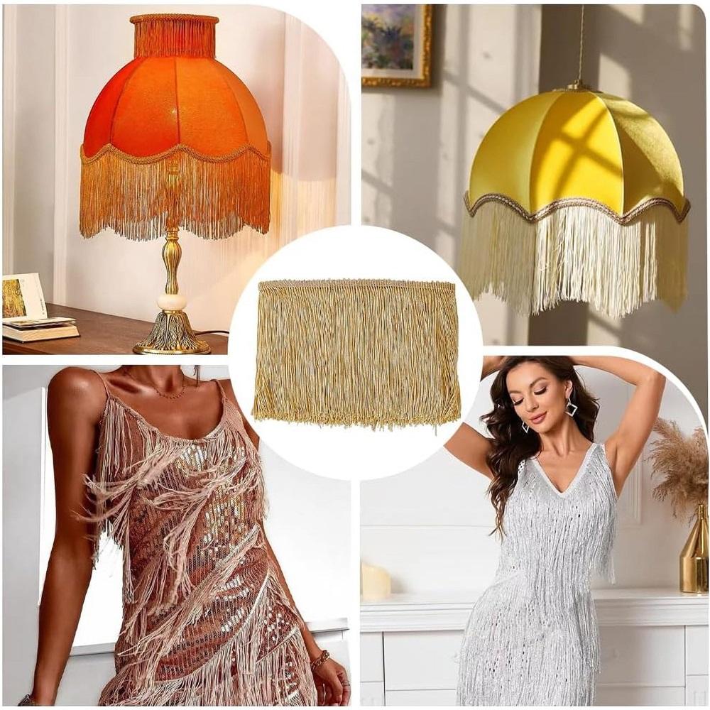 6-inch sewing fringe trim, 10-yard polyester gold tassel chain trim, DIY clothing lights and pillow decoration