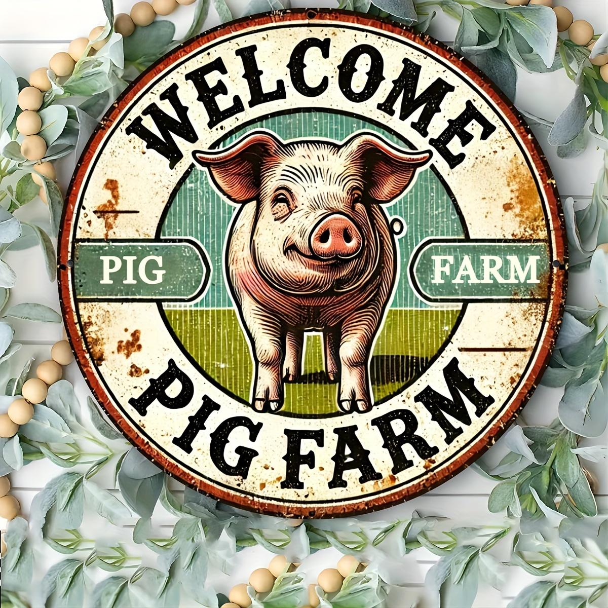 Vintage Welcome Pig Farm Metal Sign Rustic Barnyard Animal Wall Art for Home Garden Porch Decoration 20x20cm(8x8inch)