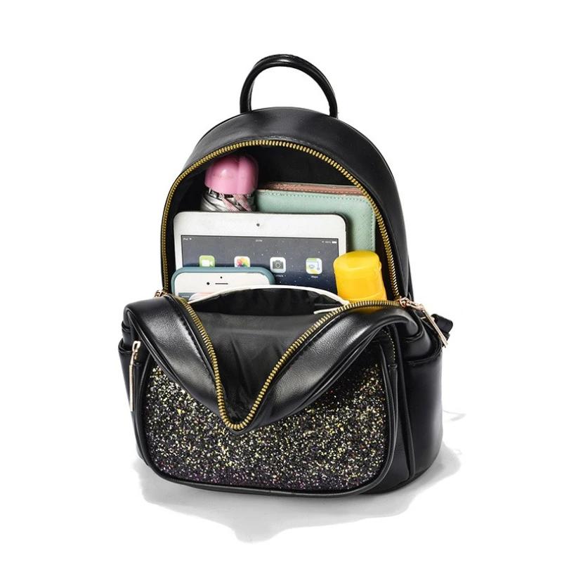 New Sequin Women Backpack 2022 Rhinestone Lovely Cat Women's Female Leather Backpack School Bags Korea Dual-use Shoulder Bags