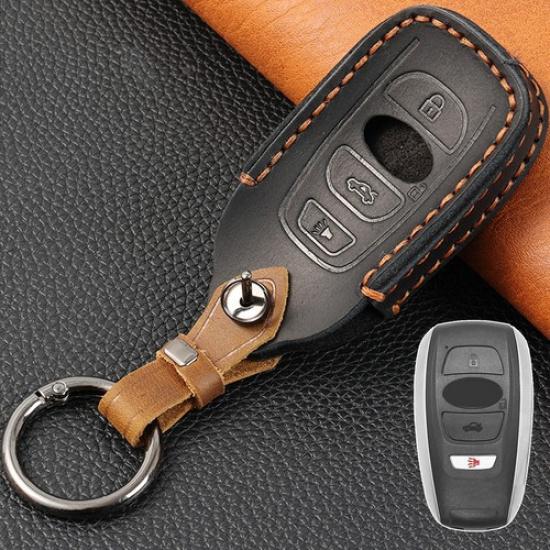 

For Subaru Forester Impreza Leather 4 Button Key Fob Shell Case Cover Holder