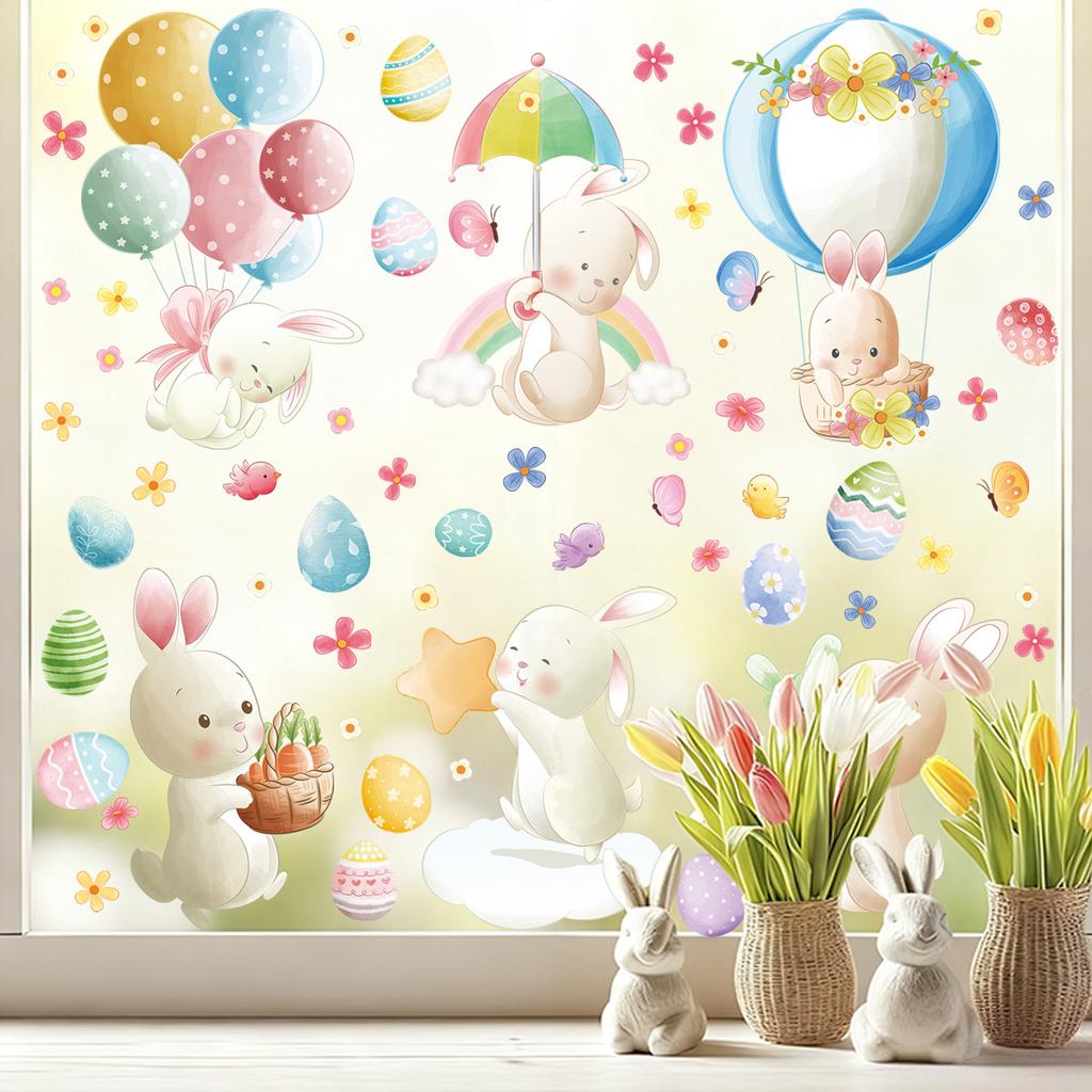 Easter Stickers for Windows Glass Kitchen 2026 New Easter Egg Bunny Decoration Removable Waterproof Holiday Decorations
