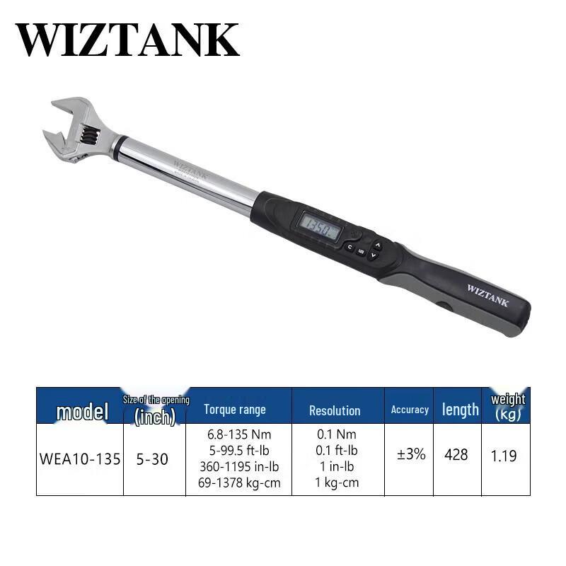 WIZTANK Adjustable Open-End Digital Torque Wrench 30mm
