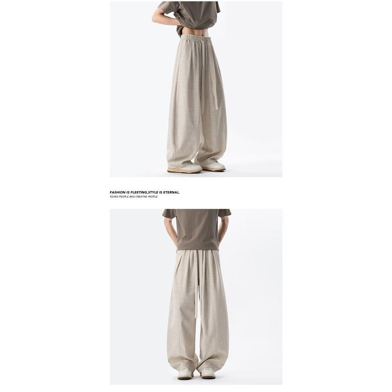 Vintage Linen Wide Leg Pants Elastic Waist Draped Loose Baggy Trousers Summer Casual Streetwear Long Pants