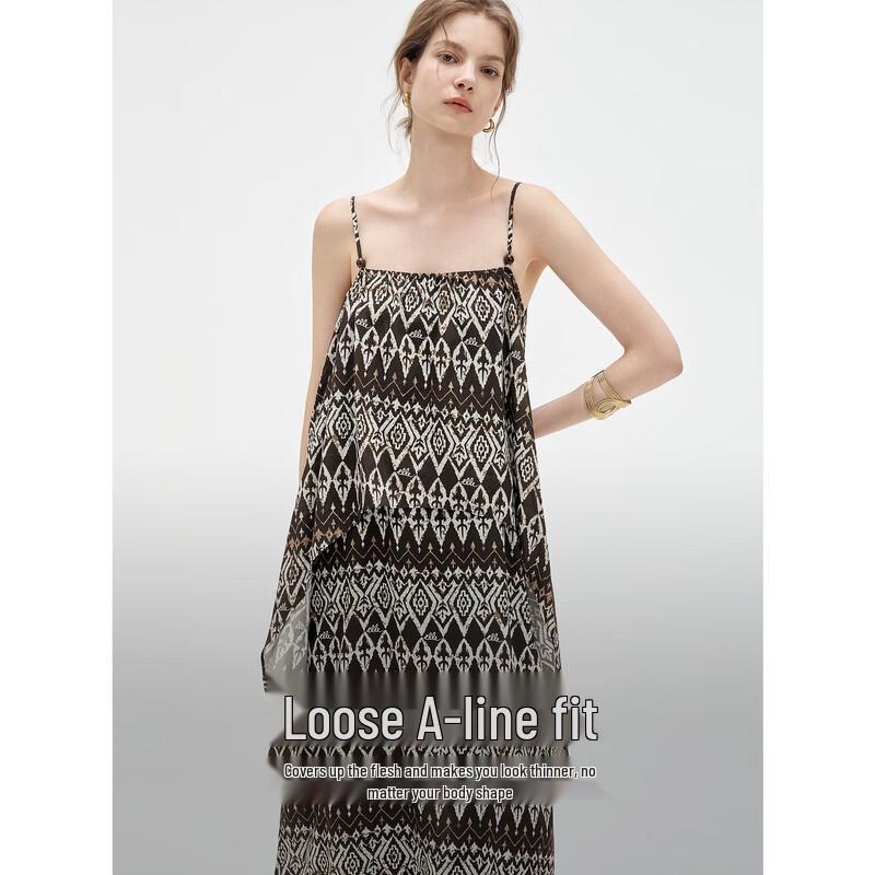 ELLE Vintage Print Tencel Linen A-line Maxi Dress
