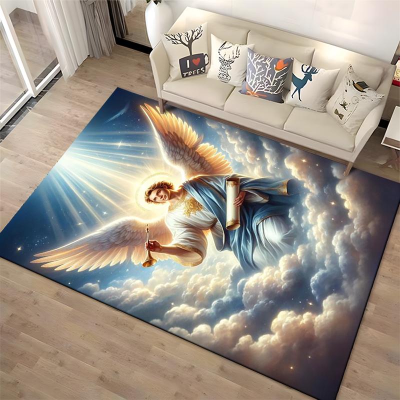 Angel with Trumpet and Scroll Rug: Non-slip rug suitable for living room and bedroom sofas
