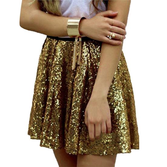 Women Skirt Elastic High Waist Sparkling Sequins Short Skirt Breathable Fabric Slimming Skirt Work Leisure Travel Parties