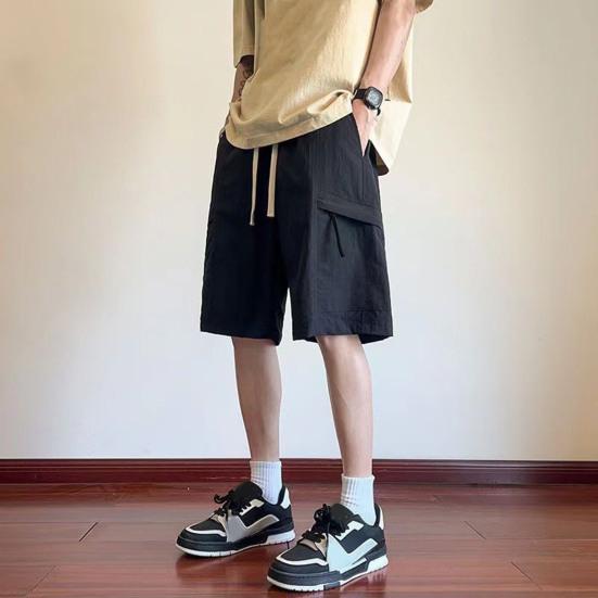 Men's Knee Length Shorts Loose Fit Cargo Shorts with Drawstring Waist