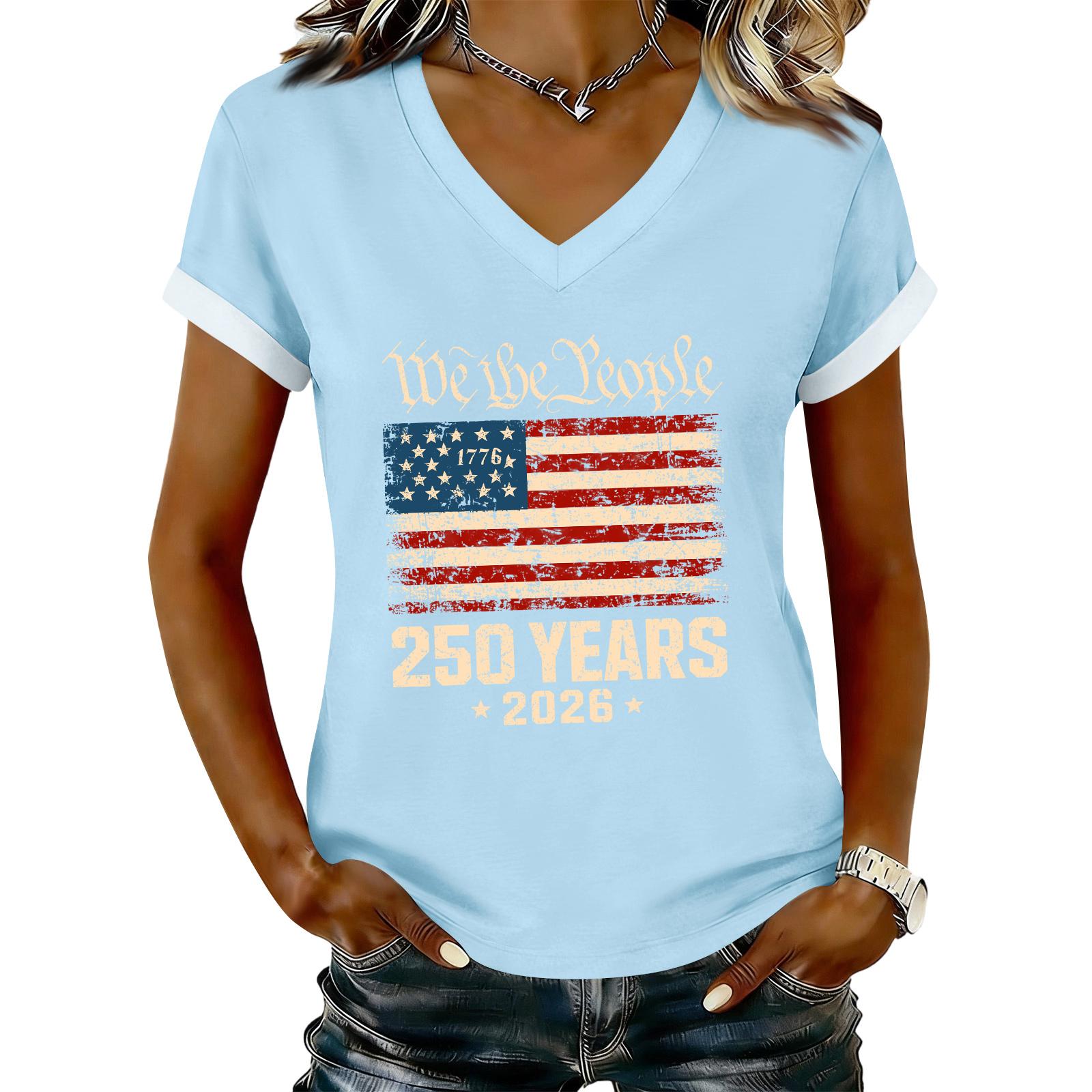 Women s Casual Printed T-Shirt V Neck Pullover Short Sleeve Top XXL