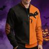 Men's Casual Retro Half Zip Long Sleeve Sweatshirt with Halloween Print