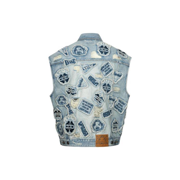 Evisu Multi Badge Distressed Wide Denim Vest Men Vests 2ESHTM4VS8109LFDN