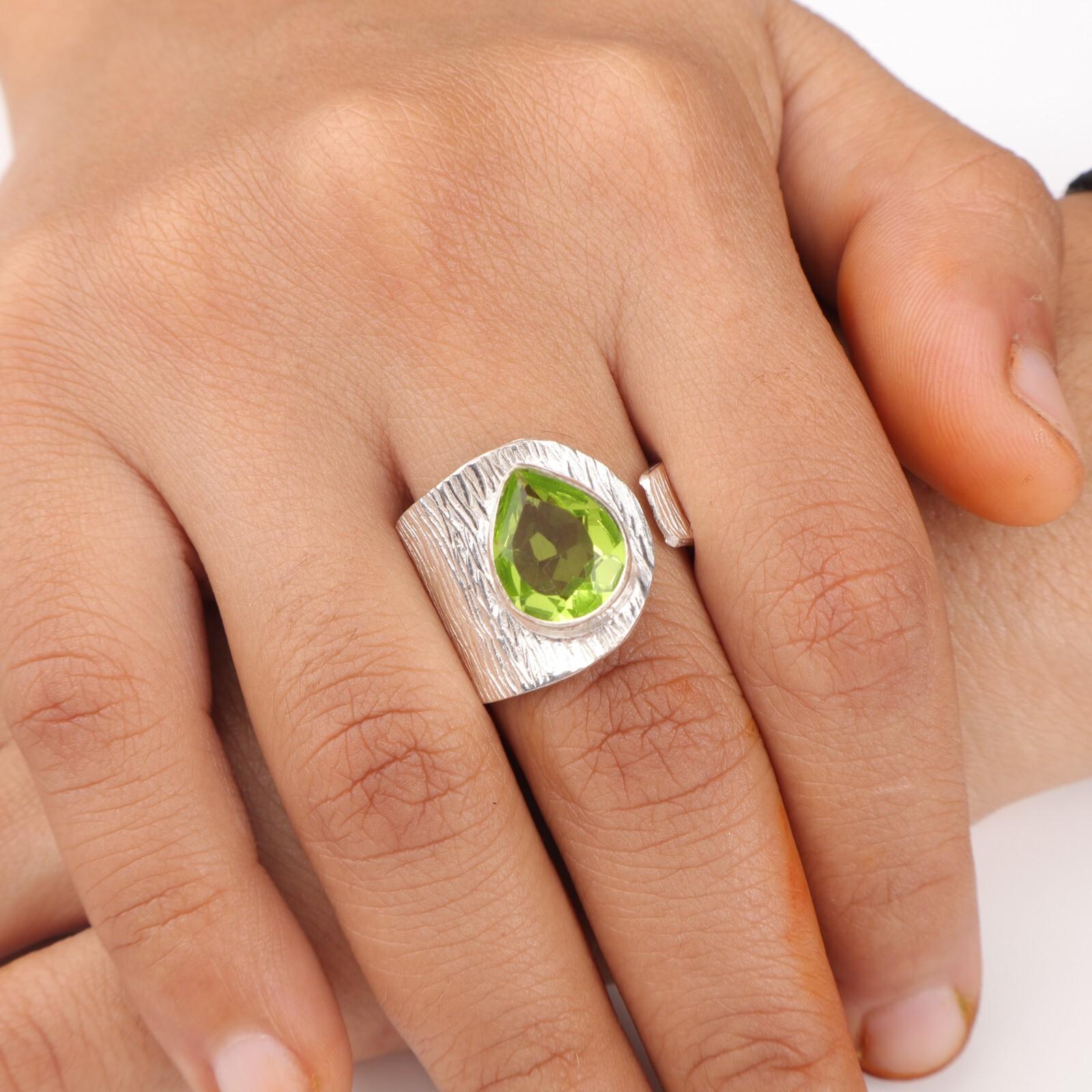 

Зеленый Перидот Драгоценный камень 925 Стерлинговое серебро Ювелирные изделия Ручной работы Кольцо Подарок для жены RR-63-3 10.5