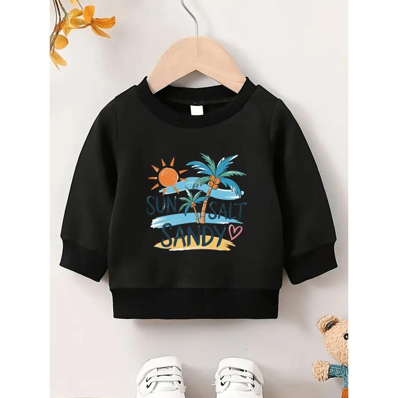 Kids Sweatshirt - Round Neck Sweatshirt - Cute Beach Print with Palm Trees , Spring Summer Outfits, Vacation & Casual Attire