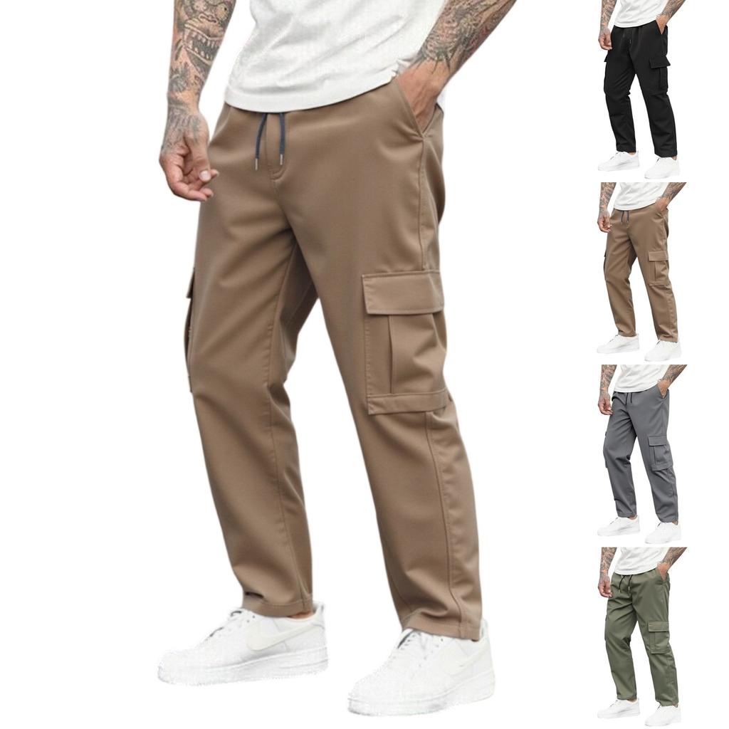 Men's Loose Casual Multi-pocket Work Pants, Youth Stretch Waist Drawstring  Pants