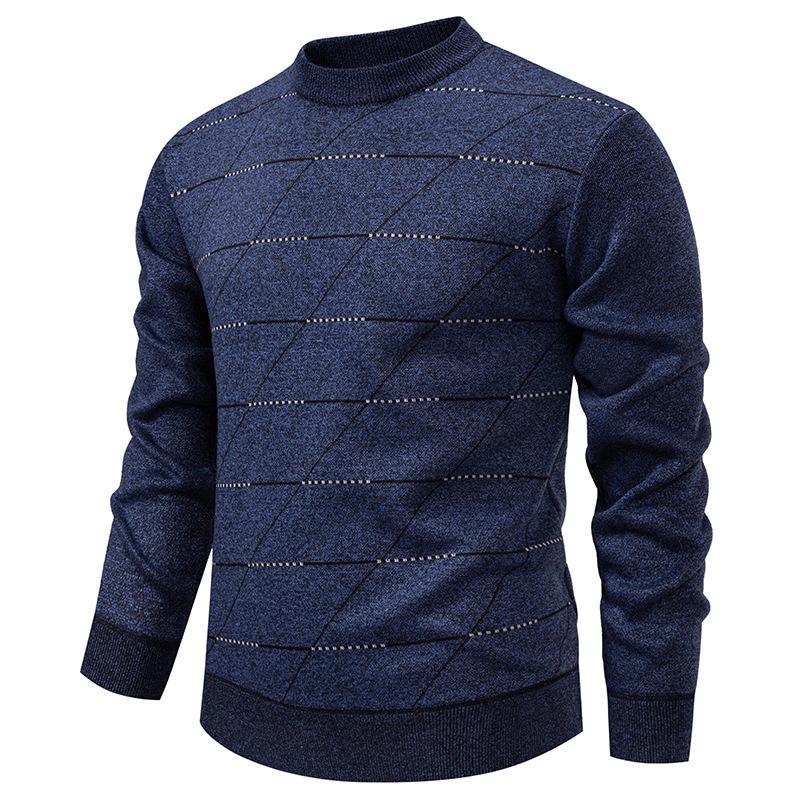 Men's Velvet-Lined Knit Sweater - Warm Autumn/Winter Round Neck for Middle-Aged Dads