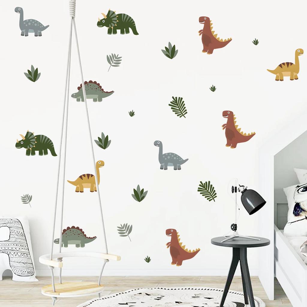 Cartoon Colorful Dinosaurs Wall Stickers for Kids Room Decor Bedroom Background Living Room Decoration Baby Nursery Wall Decals