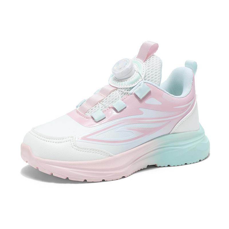 Classmate Sports Shoes 2025 New Children's Primary School Students Running Shoes Leather Surface Casual Rotating Button Girls Dad Shoes