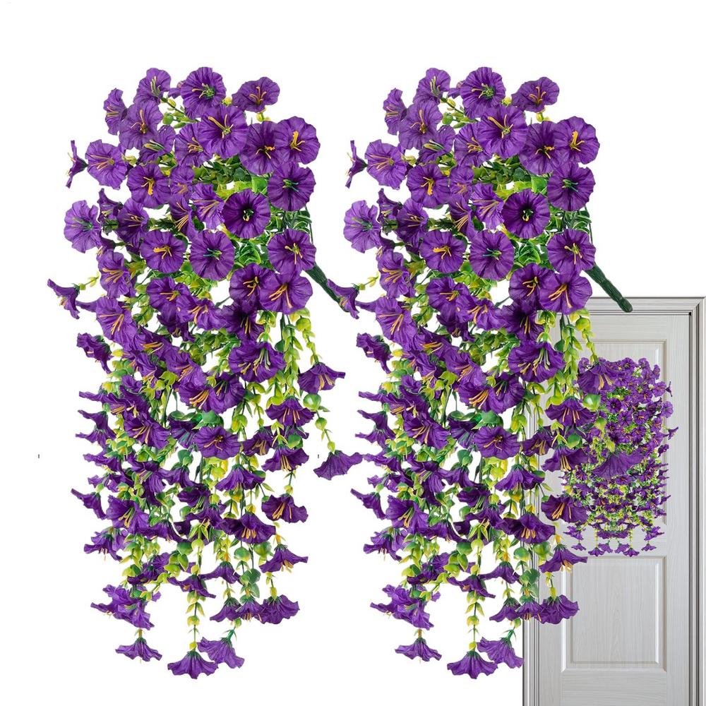 Fake Petunias 2 Pieces Flowers Patio Petunias Decor Outdoor Fake Plant Decoration For Porch Patio Garden Yard Wedding Party