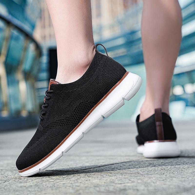 Fashion Retro Style Men's Casual Shoes Lightweight Knitted Walking Shoes Breathable Mesh Outdoor Traveling Flat Shoes