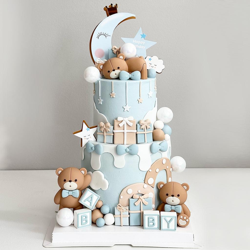 Medvědí Toppery na dort Koule Dekorace na dort s písmeny BABY pro Baby Shower Medvědí tématické Narozeninové párty potřeby (Dívka)