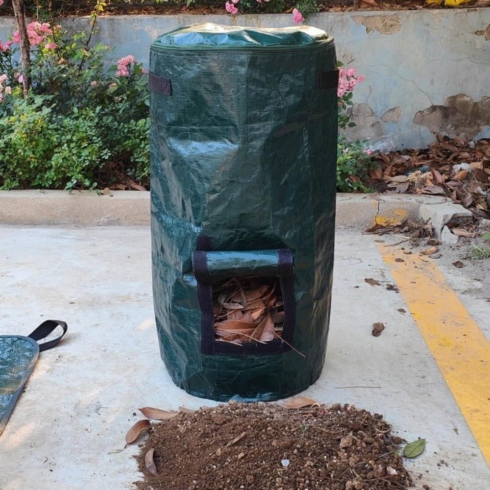 Wear Resist Compost Bin Bag Zippered Lid Sealed Leaf Lawn Bags with Handles Collapsible Gardening Container Lawn Pool