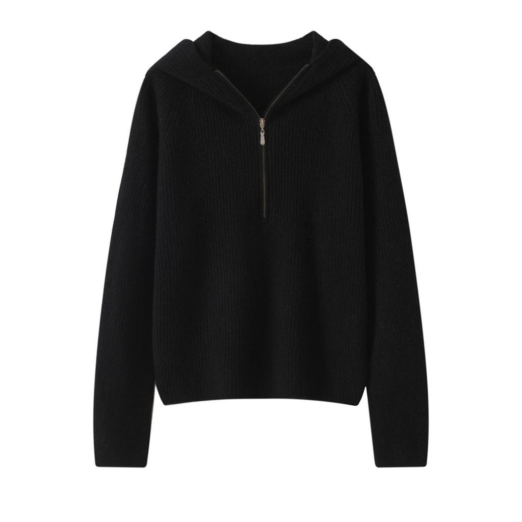 Women's Hooded Cashmere Pullover Sweater - Autumn/Winter, Loose Fit, Long Sleeve, Thick Knit Base Layer